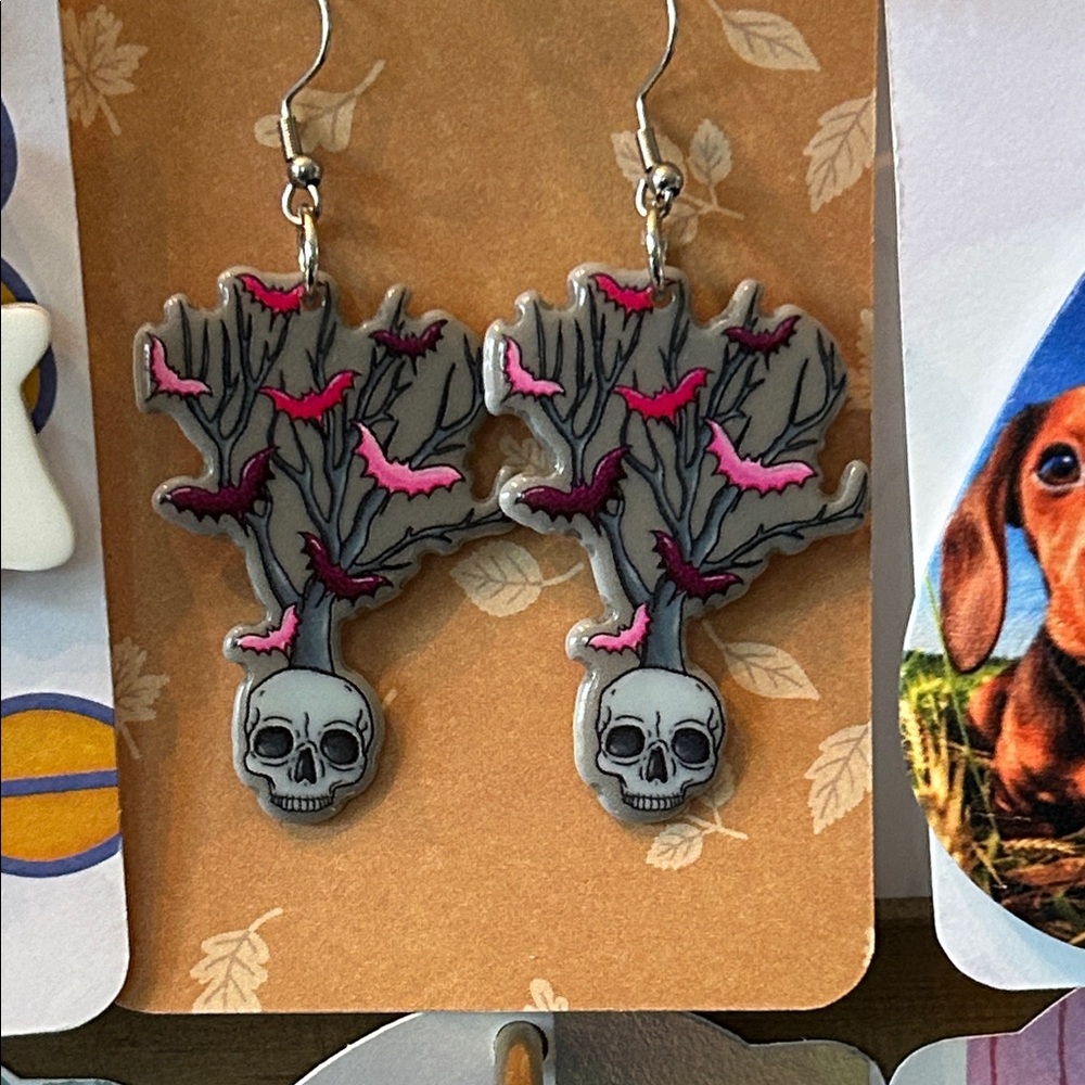 Spooky Tree and Skull Earrings